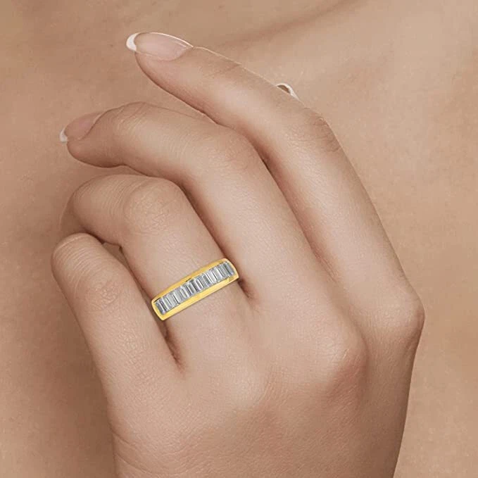 2 CT Baguette Cut CZ Half Eternity Wedding Band Ring IN 14K Yellow Gold Plated - Image 2 of 4