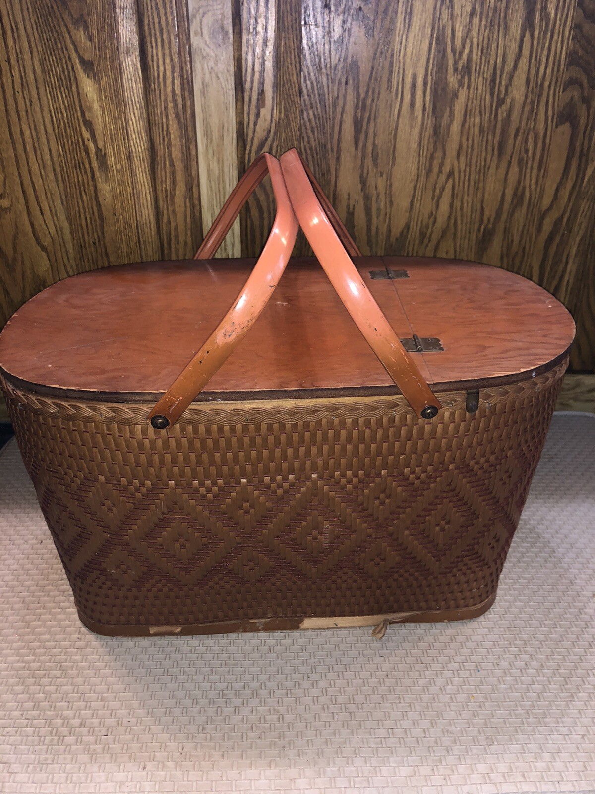 Redmon Picnic Baskets Peru Indiana Woven Camper Wood Metal Wicker 22