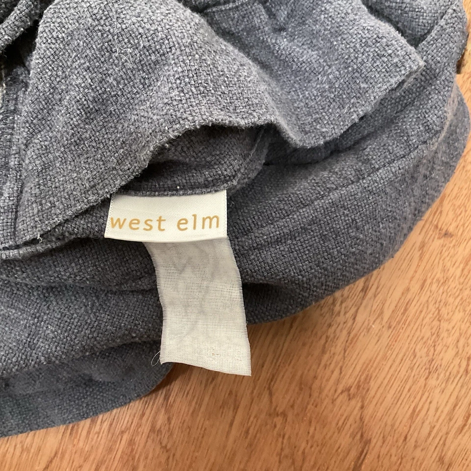 Funda de Almohada West Elm 100% LINO Serigrafía Lunares AZUL MARINO 18x18 Arte Perla Botones Foto 3 de 4