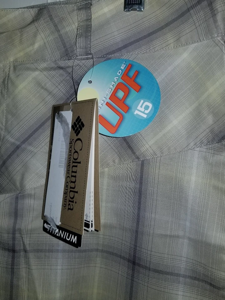 Pantalones cortos de golf Columbia Titanium caqui gris tostado a cuadros elásticos. 12 nuevos con etiquetas  Foto 2 de 4