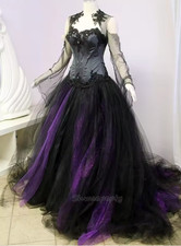 Halloween Gothic Wedding Dress Black And Purple Historical Medieval Bridal Gowns