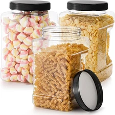 Lawei 3 Pack Square Clear Plastic Jars, 98 Oz Wide Mouth Storage Large, 