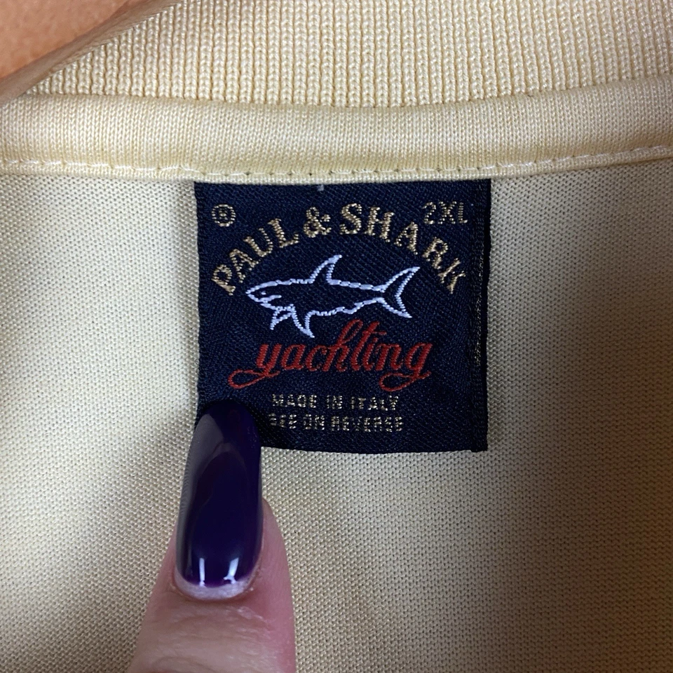 Camisa polo masculina vintage Paul & Shark luxo Y2K Itália amarela tamanho 2XL - Imagem 4 de 4