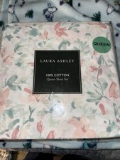 Queen Comfy Crisp Cool Cotton Sheet Set Laura Ashley Pastel Floral Bloom