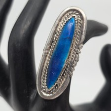 Vintage Native American Sterling Silver Irridescent Blue Stone Ring Size 6