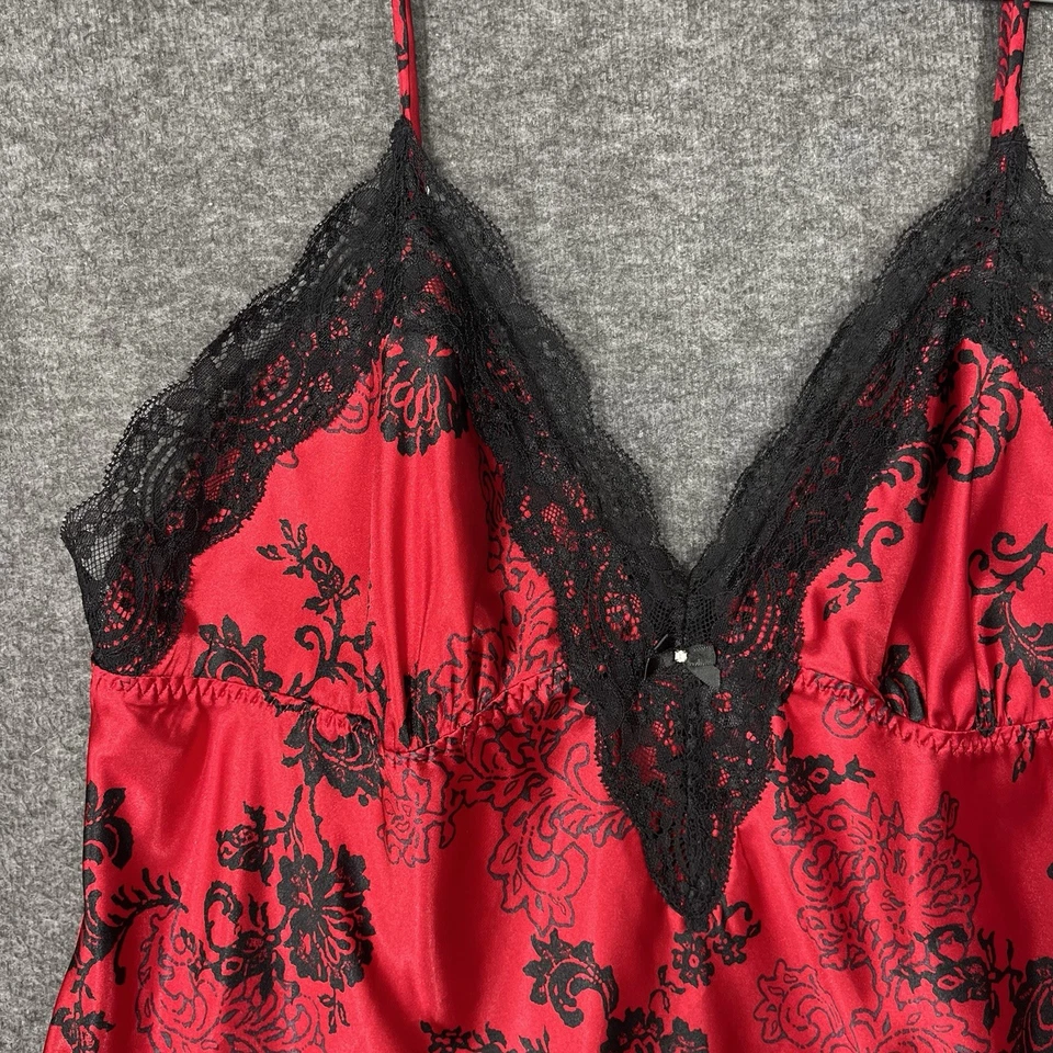 Apt. 9 Intimates Satin & Lace Chemise Nightie Red Black Floral Lace Trim Size XL Foto 4 de 4