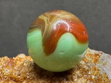 Vintage Akro Agate Patch Marble Blended Brown/Orange Mint Green - .66" Good--