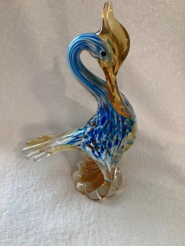 ViBRANT Vtg LARGE Duck Bird Blown Art Glass (Murano Like)