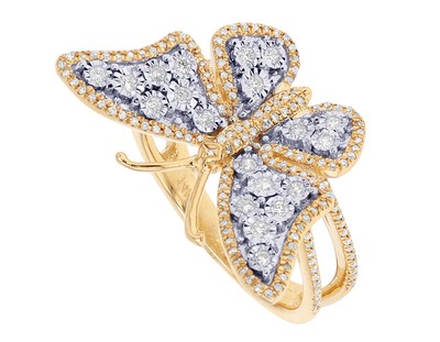 Butterfly Cluster 9/25 CT Real Diamond Band Ring 13MM Sz 7 14k