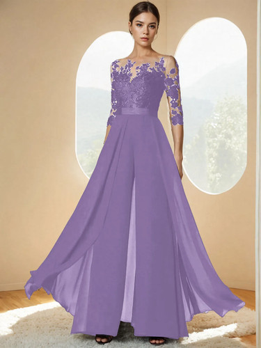Brautmutterkleid Hochzeitsgast Elegant Party Chiffon Spitze Applikationen Heiß - Bild 36 von 40