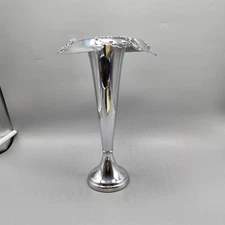 Vintage Farber Bros Krome Kraft Silver Plate Art Deco Trumpet Vase 11in Ornate