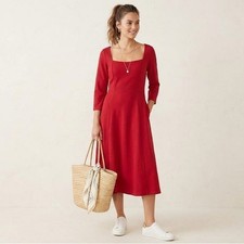 Maeve Anthropologie Red Midi Dress XL Square Neck 3/4 Sleeve Fit & Flare