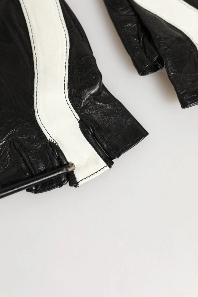 Guantes Dolce & Gabbana Cuero Negro Blanco Sin Dedos Longitud de Muñeca 7.5/M 1130usd Foto 3 de 4