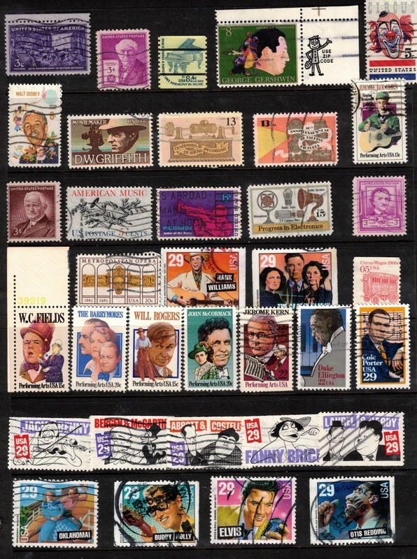 35 Mixed Used & Mint Stamps/motion picture Related Inc Elvis Presley&Walt Disney
