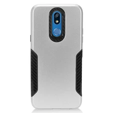 GSA Carbon Fiber Grip Hybrid Case for LG K40, Harmony 3 Silver/Black