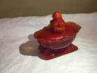 Vintage Westmoreland Red Slag Glass Santa On Sleigh Covered Dish WOW Candy Nut