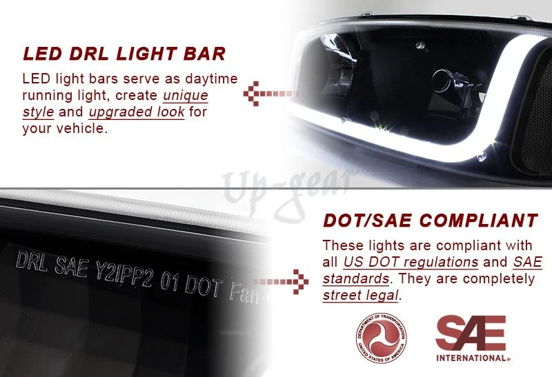 Faros LED DRL transparentes negros para GMC Sierra/Yukon XL 1500 2500 + lámpara de parachoques 4 piezas Foto 2 de 4