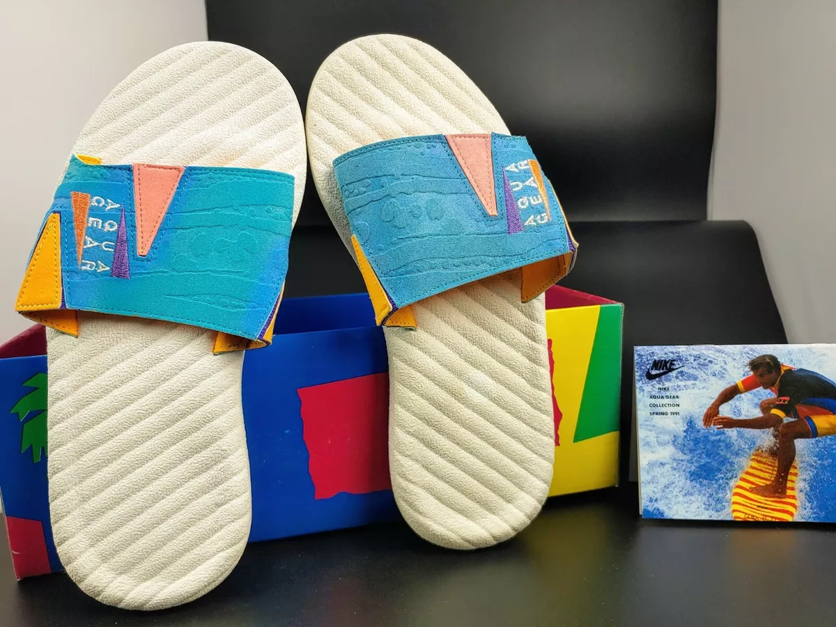 NOS Nike Gear Aqua Strap Slides Light Blue and White Size 7 Retro