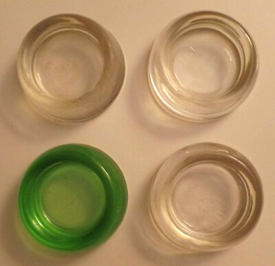 4 Antique Vintage Anchor Hocking Glass Furniture Coasters 1 Green 3 Clear 4 Antique Vintage Anchor Hocking Glass, Vintage Glass Furniture Coasters