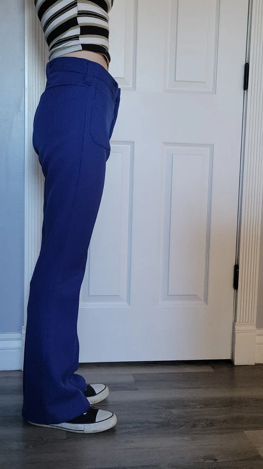 Calça Vintage Lee Fastbacks Flare Calças Bellbottom Azul Quadrado Bolsos Frontais  - Imagem 4 de 4