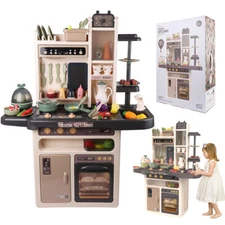 Kids Kitchen Pretend Play Toy Set Christmas Gift W/ Sink Steam Light Sound Music
