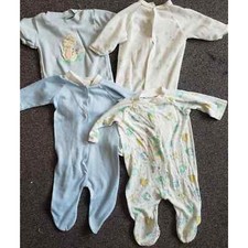 Lot of 4 VINTAGE baby boy infant snap up pajama sleepers dinosaur
