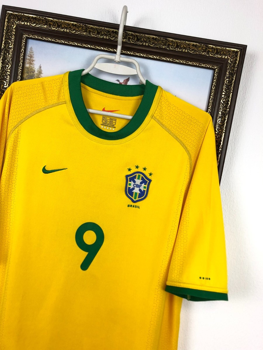 Brazil Home football shirt 1998 Soccer #9 Ronaldo Nike