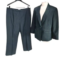 Le Suit Women Career Pantsuit Size 14 Pinstriped Charcoal One Button Blazer 197P