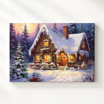 Wall Art Storybook Christmas Cottage Canvas Magical Winter Holiday Art