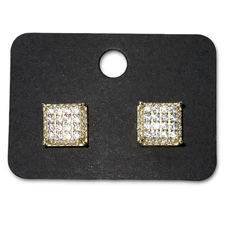 14K Gold Square Cluster Stud Pushback Earrings Iced Flashy 925 Sterling VVS1 D