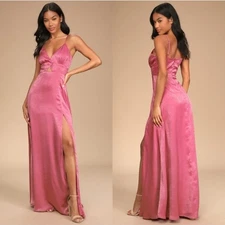 NWT Lulus Endless Elegance Marsala Satin Sleeveless Maxi Dress Size Large