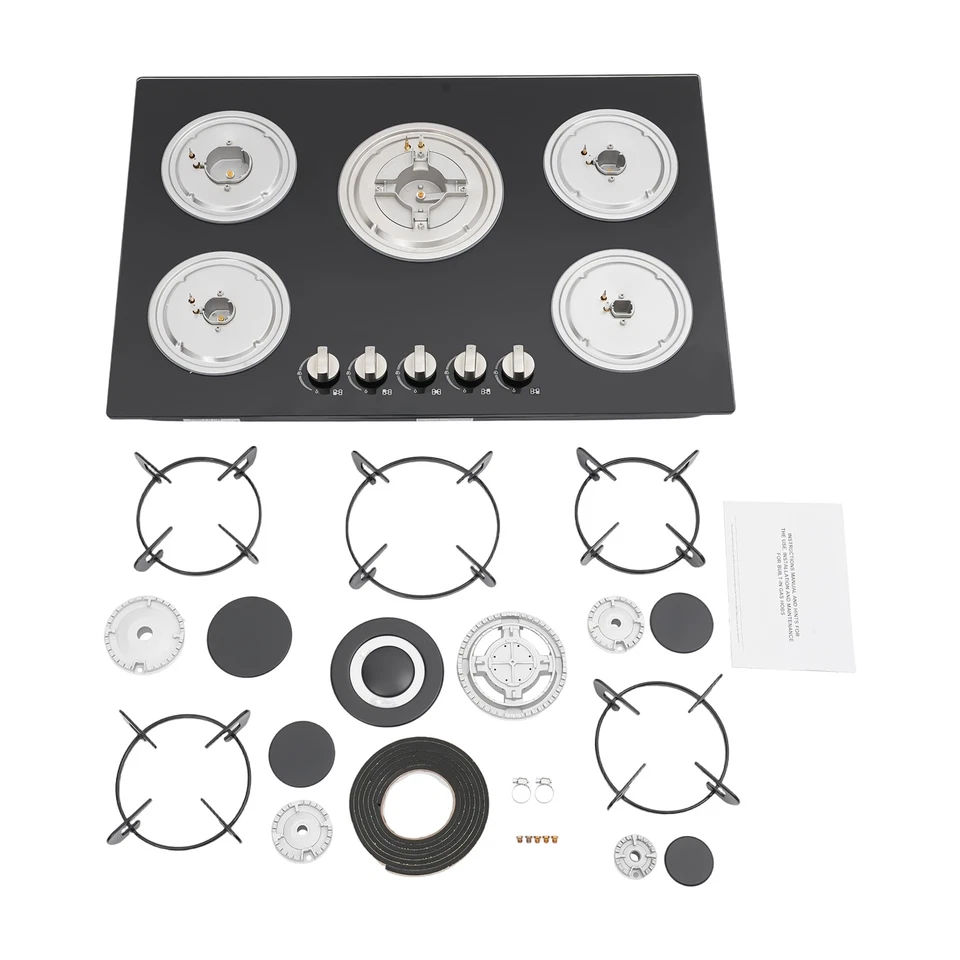 Estufa de 5 quemadores incorporada de 30 pulgadas GLP/NG encimera de gas encimera de vidrio templado Foto 4 de 4