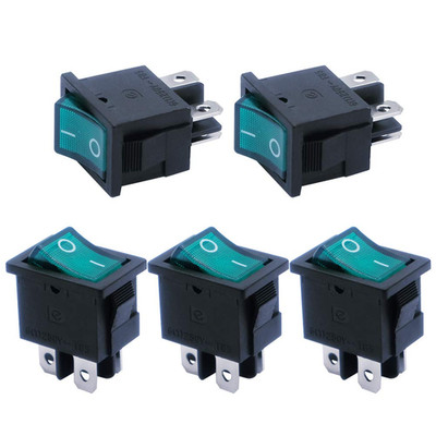 5Pcs AC110/120V Lighted Rocker Switch DPST Green Illuminated Snap-In Boat Toggle