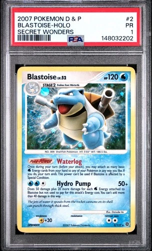 2007 POKEMON DIAMOND & PEARL SECRET WONDERS #2 BLASTOISE-HOLO PSA 1