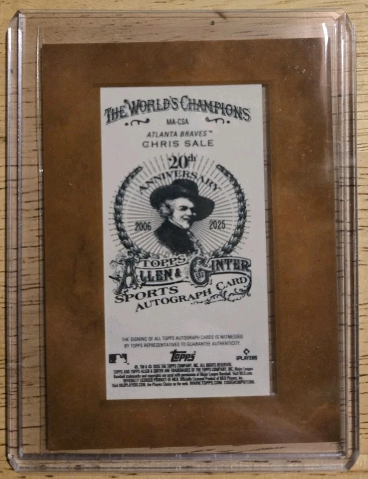 2025 Topps Allen & Ginter Chris Sale 迷你带框亲笔签名卡 MA-CSA  — 第 2/2 张图片
