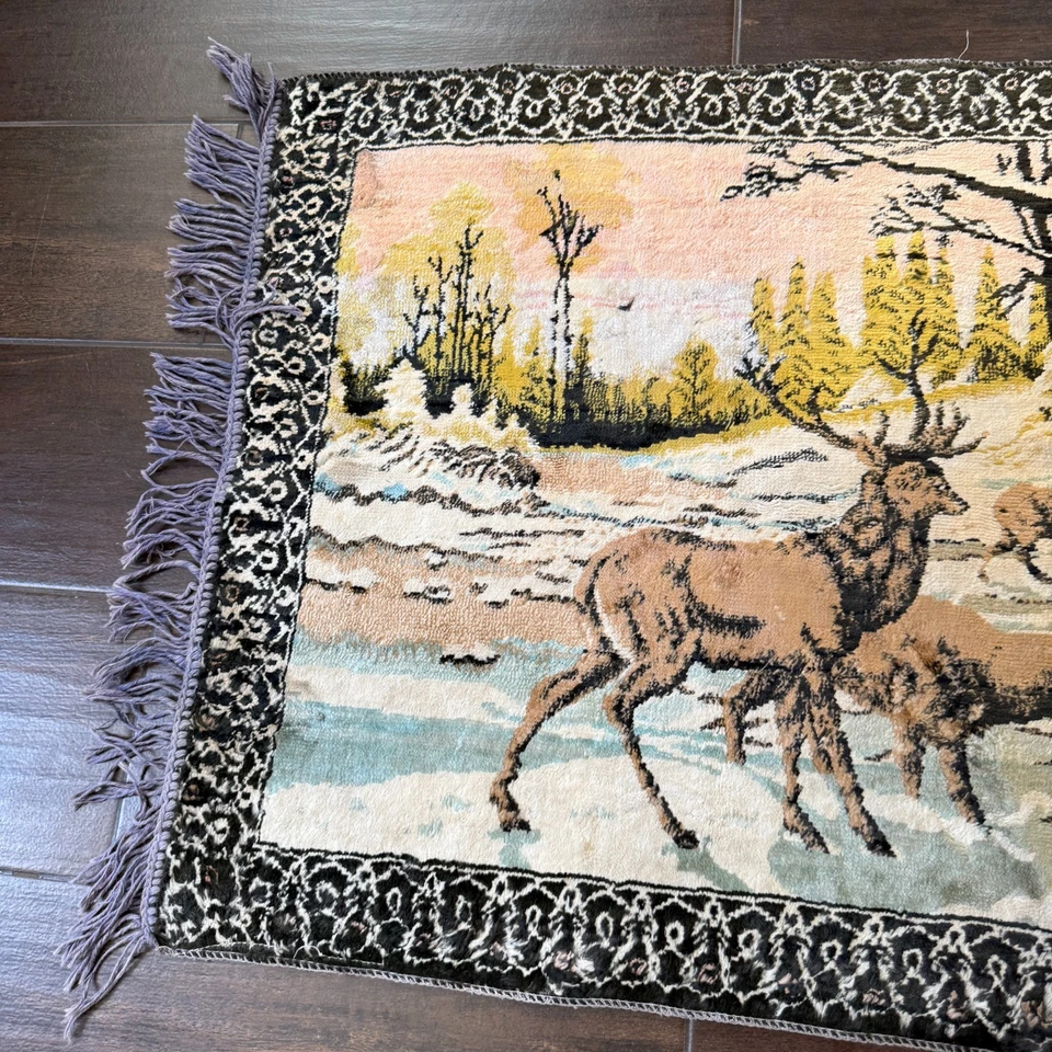 Tapiz de alce vintage escena de caza vida silvestre decoración colgante mesa corredor Foto 4 de 4