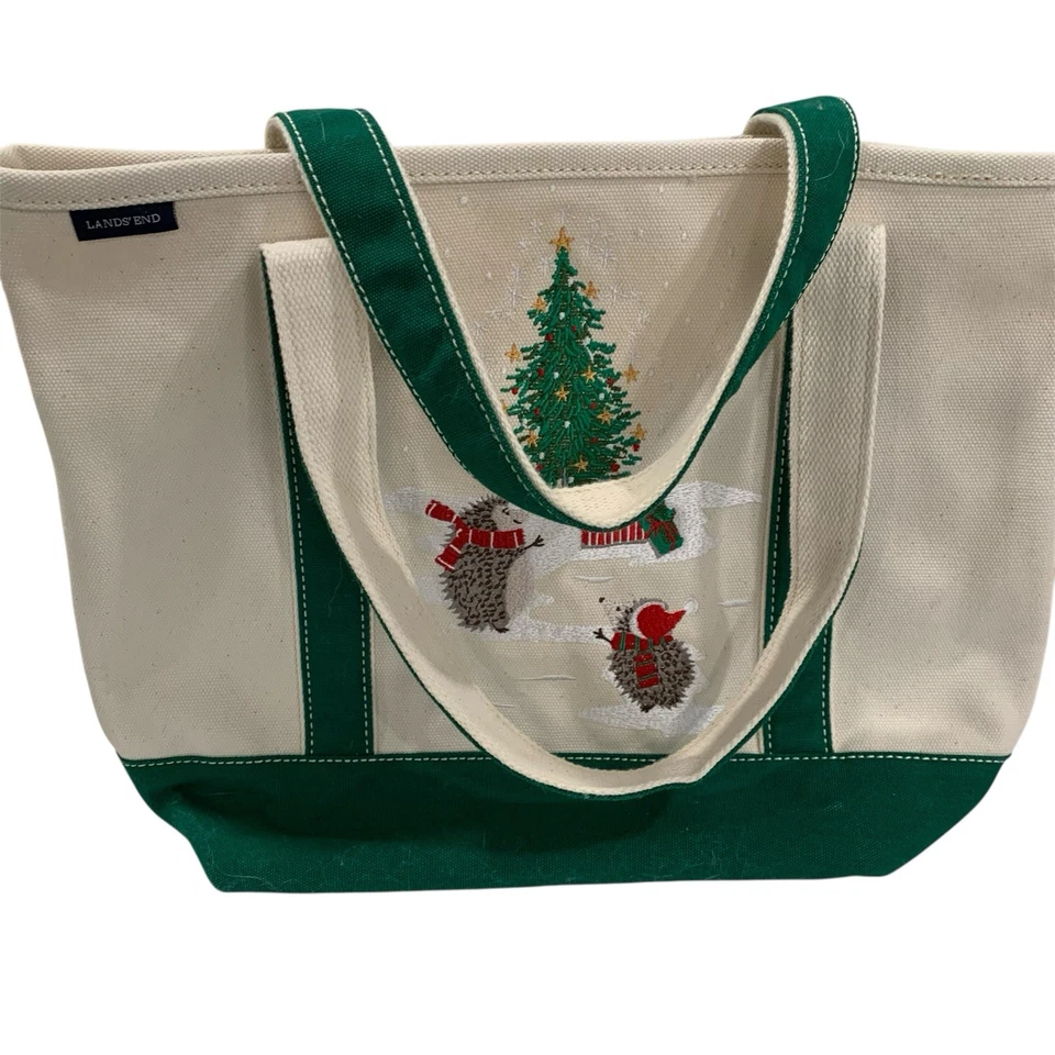Bolso de Mano Lands End Vacaciones Invierno Tema Lona Bolsillo Grande Cremallera Top Foto 2 de 4