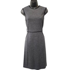 Tory Burch Grey Wool Blend Sleeveless Sheath Dress Black Piping 30142441
