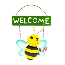 Bumble Bee 12" Indoor/Outdoor Metal Hanging "Welcome" Sign