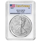 2025 $1 1-oz American Silver Eagle PCGS MS70 FS Flag Label White Frame