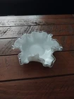 Vintage Fenton Silver Crest White Milk Glass Ruffled Edge Bowl Candy Dish 6"
