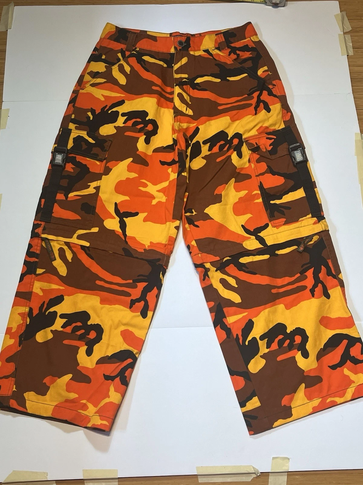 VTG Macgear Camo Cargo Pants Zip Pants Orange Reflective Buckle 34x32 Rave 90s