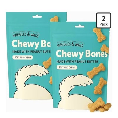 Wiggles & Wags Chewy Bones Dog Treats Chicken Peanut Butter Soft 2 Pack