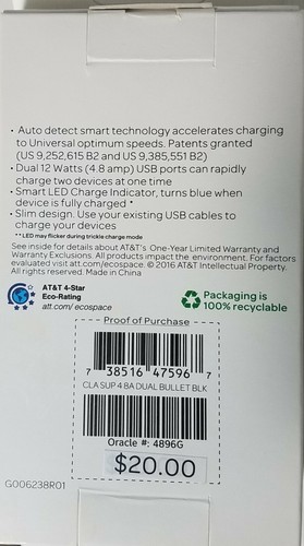 Cargador de Coche AT&T Doble Puerto USB 4.8A con Indicador LED Universal -NUEVO EN CAJA - Imagen 2 de 5