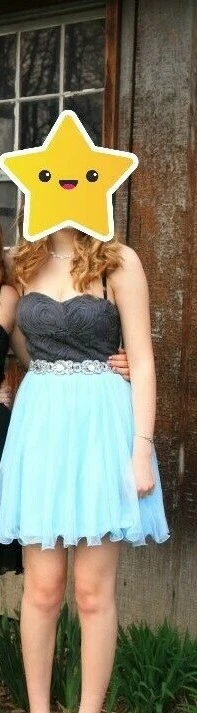 Gray and Light Blue Evening Prom Formal Cruise Gown Dress Juniors