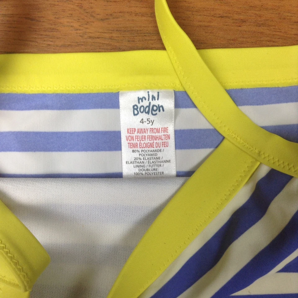 Mini Boden Bathing Swim Suit Tankini Top Blue/White Stripes Yellow Trim Sz 4-5y - Image 3 of 4