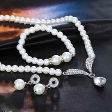 Zircon  Pearl Jewelry Set Elegant Necklace  Bracelet Perfect for Women  Girls