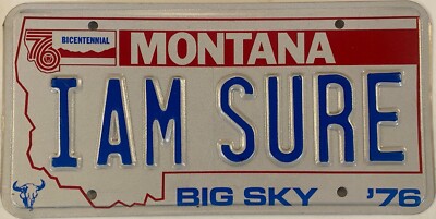 Vanity I AM SURE license plate Certainty Right Confident No Doubt Yes OK Confirm