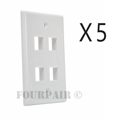 5 Pack Lot - Keystone 4 Hole Port Jack Wall Face Plate Network CAT5e CAT6 White