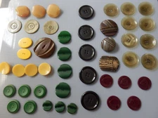 Lot of 47 Buttons Multiples & Var. Sizes, Colors, Patterns & Materials Vintage